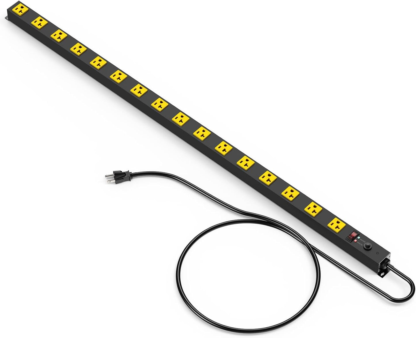 JUNNUJ Long Metal 16 Outlet Power Strip, Heavy Duty Power Strips Surge Protection 4800J with Circuit Breaker, 20a Wide Spaced Socket Wall Mount 5-15P Adapter High Amp 6-20R T-Slot 4FT Extension Cord