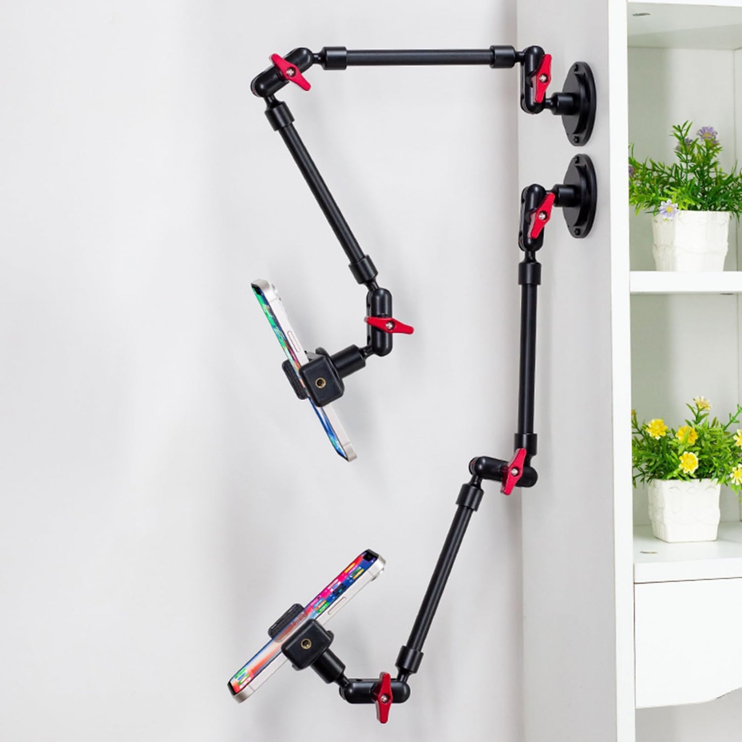 Magic Arm Adjustable Mobile Phone Holder for Desk, Wall Mount and Ceiling Mount Bracket for Phone and Other Smartphones (Metal Base +60cm arms+Metal Clip)