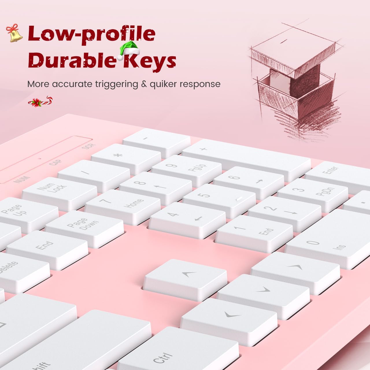 Computer Keyboard Wired, Plug Play USB Keyboard, Low Profile Chiclet Keys, Large Number Pad, Caps Indicators, Foldable Stands, Spill-Resistant, Anti-Wear Letters for PC Laptop (Pink, 1-Pack)