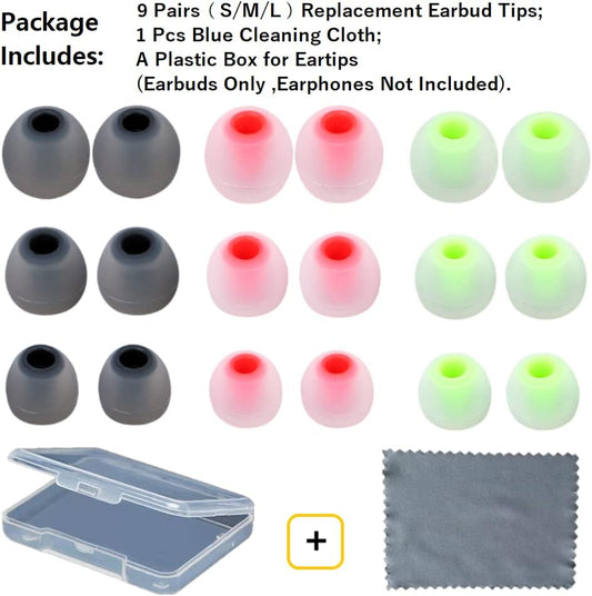 Silicone Earbud Tips Earbuds Replacement Ear Tips Gels Bud for Popular in-Ear Headphones Other Inner Hole from 3.8mm - 5.1mm Earphones 9 Pairs S/M/L