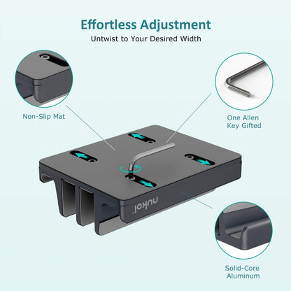 Vertical Laptop Stand - SPACEMax Adjustable GRIPLock Anti-Tip Silicone 4 Slots Aluminum Desktop Holder - Double Dock Stand - 2 Phone Slots Fits Up to 17.3” Laptops, Tablets, Phones - Gray
