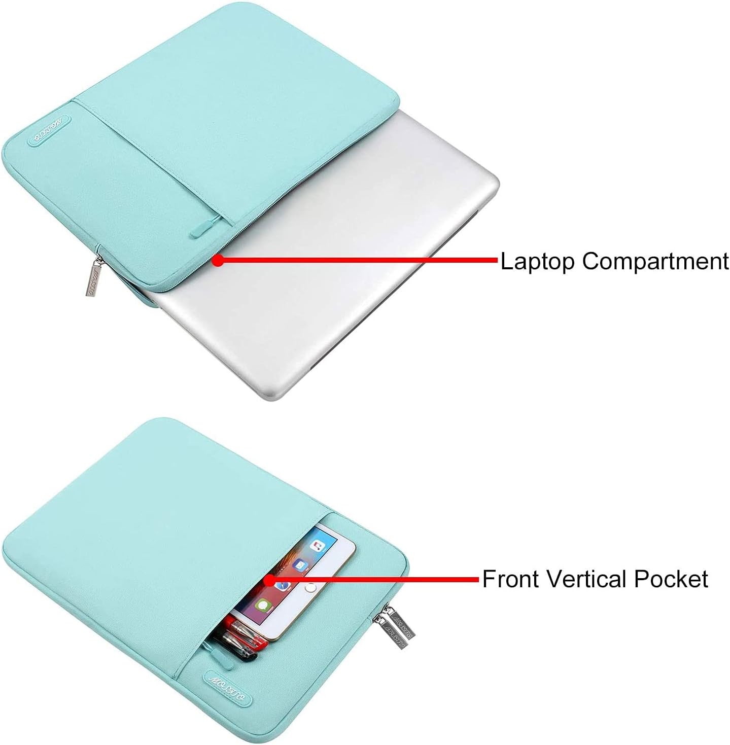 MOSISO Laptop Case 13 inch, 13 inch Laptop Sleeve Compatible with MacBook Air M4 M3 M2 M1 2025-2018 / Pro M2 M1 2025-2016, Polyester Vertical Computer Sleeve Bag with Pocket, Mint Blue