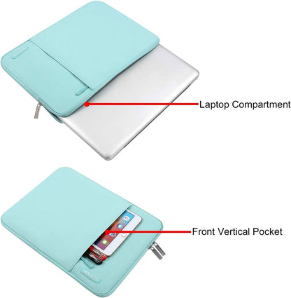 MOSISO Laptop Case 13.3 inch, 13-13.3 inch Laptop Sleeve Compatible with MacBook Air/Pro 13 / Pro 14, HP Dell ASUS Lenovo Notebook, Polyester Vertical Computer Sleeve Bag with Pocket, Mint Blue