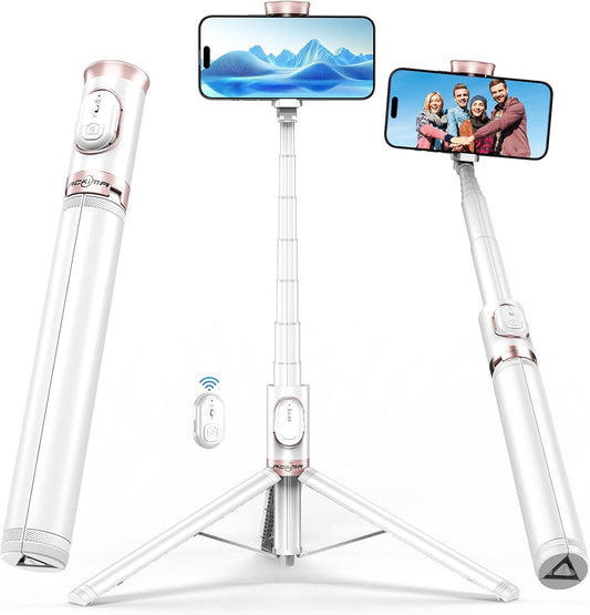 67" Selfie Stick Phone Tripod, All-in-1 Cell Phone Tripod with Wireless Remote, Extendable Compact Tripods Portable Travel Stand for iPhone Android Selfie/Video Recording/Live Stream/Vlog
