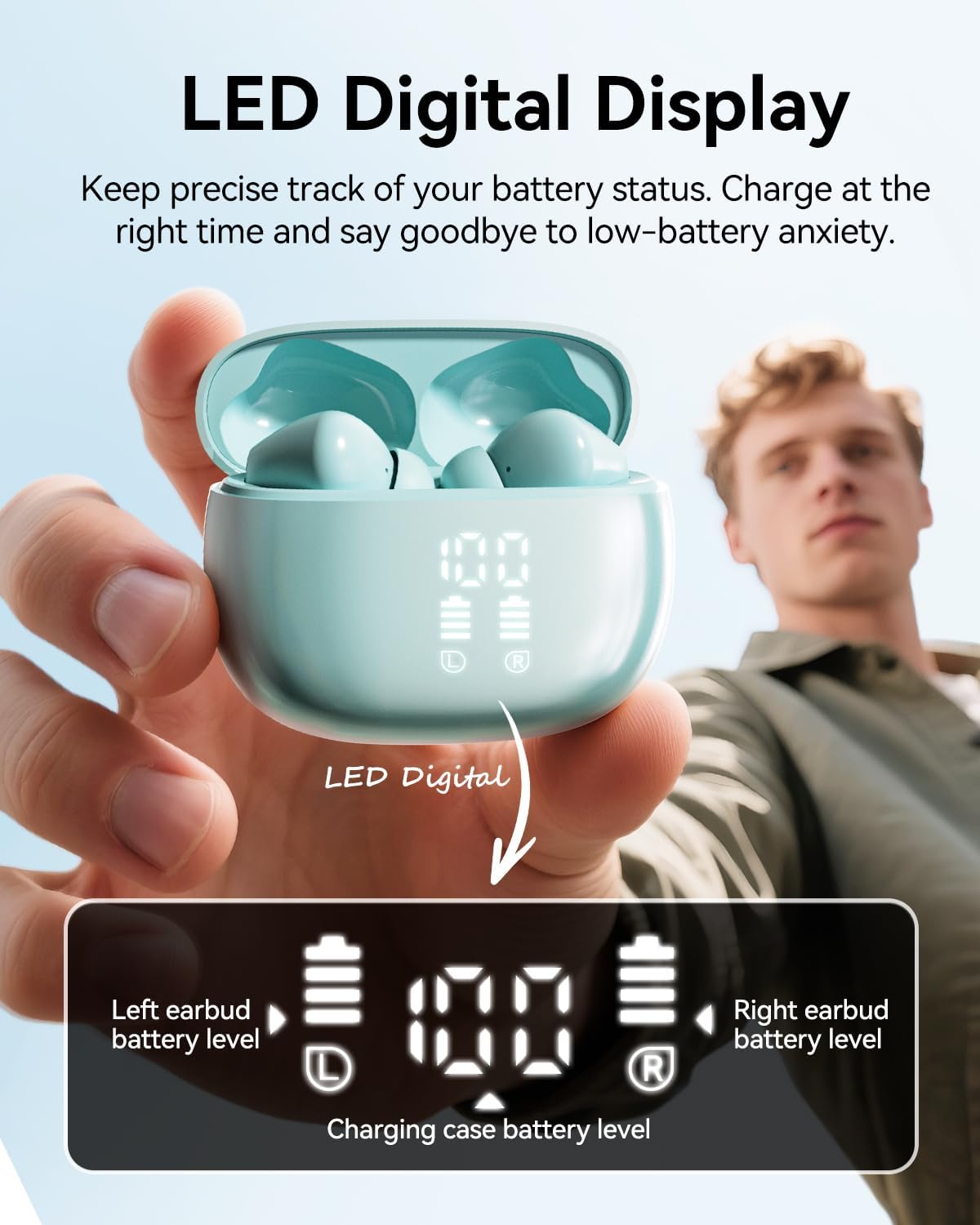 Wireless Earbuds, Bluetooth Ear Buds Headphones with LED Charging Case, Deep Bass Stereo Sound, 40 Hours Playtime, IP7, Lightweight in-Ear Earphones for iPhone Android Sports Workout