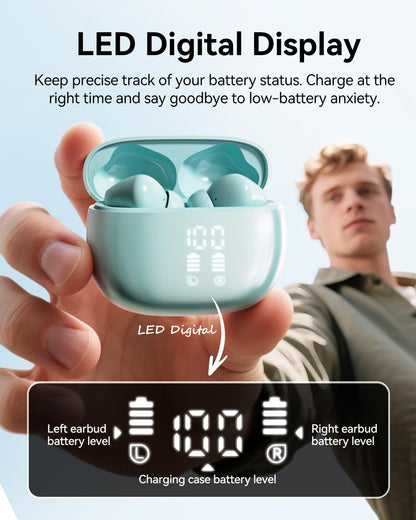 Wireless Earbuds, Bluetooth Ear Buds Headphones with LED Charging Case, Deep Bass Stereo Sound, 40 Hours Playtime, IP7, Lightweight in-Ear Earphones for iPhone Android Sports Workout
