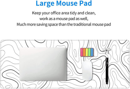 White Mouse Pad Large XL Gaming Mouse Pad for Desk Topographic Mouse Pad Desk Pad Gaming Mouse Pad White Desk Mat Extended Black and White White Topo Mousepad White Topographic Mouse Pad Full Size