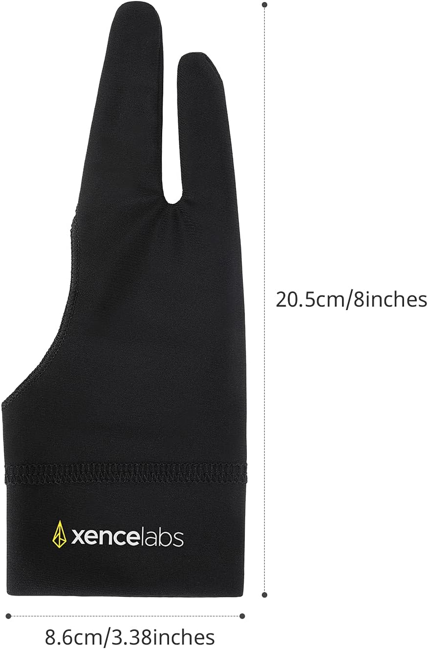 XENCELABS Drawing Glove, Breathable Artist Glove for Drawing Tablet, Two Fingers for Left Right Hand Black Size M
