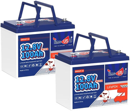 12V 100Ah Group24 Mini LiFePO4 Battery 2 Packs, Grade A Battery Cells, Replacement for Lead Acid Battery, 100A BMS, Up to 15000 Cycles, Lithium Battery for Trolling Motor & Solar System