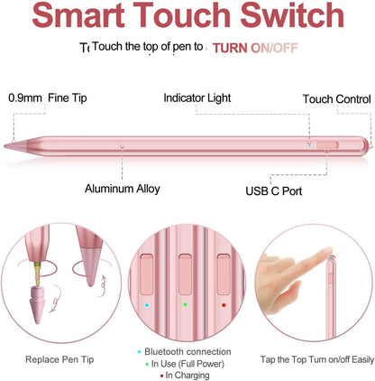 Stylus Pen for iPad 2018-2025 with Palm Rejection, Apple Pencil for Pad11th/10th/9th/8th/7th/6th Gen, iPad Pro 11/12.9 inch, New iPad Air 2025 11&13-inch(M3/2) /5th/4th/3th Gen, iPad mini 6th/5th