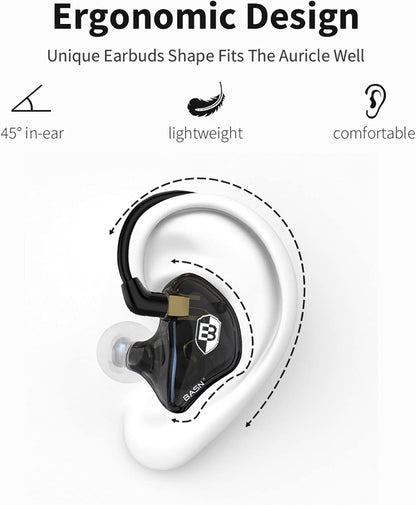 BASN Bsinger PRO in Ear Monitor Headphones for Musicians, Dynamic Driver Noise Isolating Earphones with 2 Detachable MMCX Cables (Black)