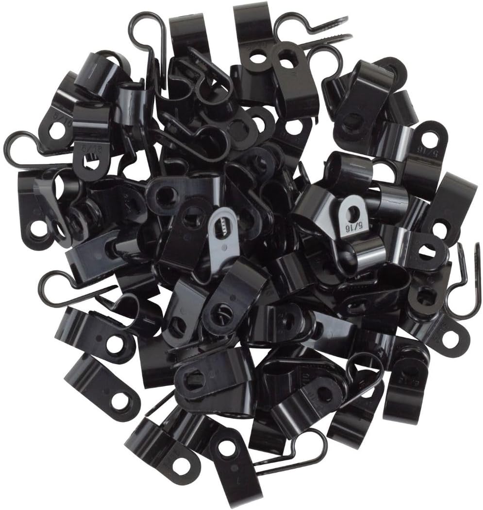 GTSE Black Nylon Plastic Cable Clamps, 5/16" Screw Mounts for Cable, Rope, Tube Management, 100 Pack