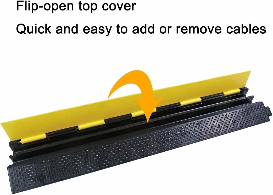 Rubber Cable Ramp Cord Cover Cable Protector Ramps Wire Hose Protective 2 Channel 22000Lbs Load Capacity Traffic Speed Bump for Asphalt Concrete Gravel Driveway Indoor Outdoor, 2 Pack