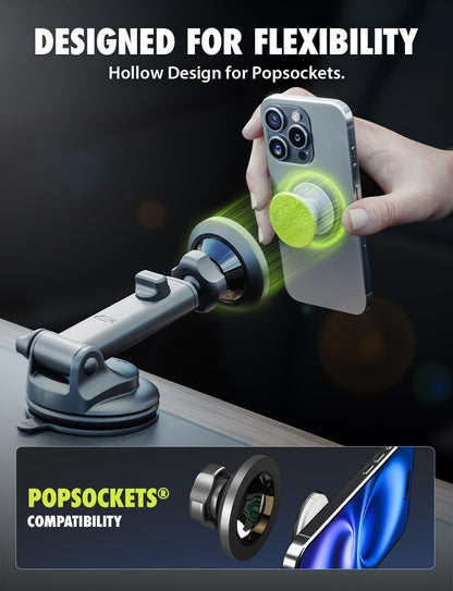 Bracketron MagSafe Car Mount,MagAlign Pro Extend Magnetic Phone Holder for Car Windshield & Dashboard & Vent,360° Vacuum Suction Cup Phone Mount for iPhone 16 Pro Max 15 14 13 12,Car Accessories.