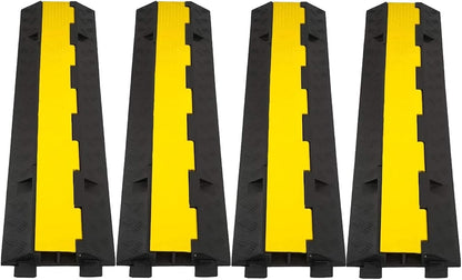 CXRCY Cable Ramp 4 Pack 2 Channel 11000lbs axle Capacity Floor Cable Cord Protector, Black & Yellow Speed Bumps Hose Protector Ramps for Wire/Hose/Pipe Hider Driveway &Outdoor 40x10x2 inch(L x W x H)