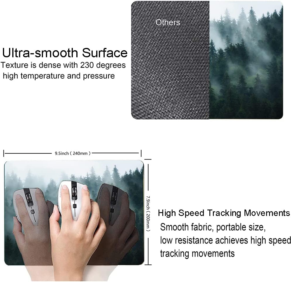 Hokafenle Mouse Pad, Square Personalized Computer Mouse Pads with Natural Design, Washable Mouse Mat, Gaming Office Home Non-Slip Rubber Base Mousepad, Misty Forest
