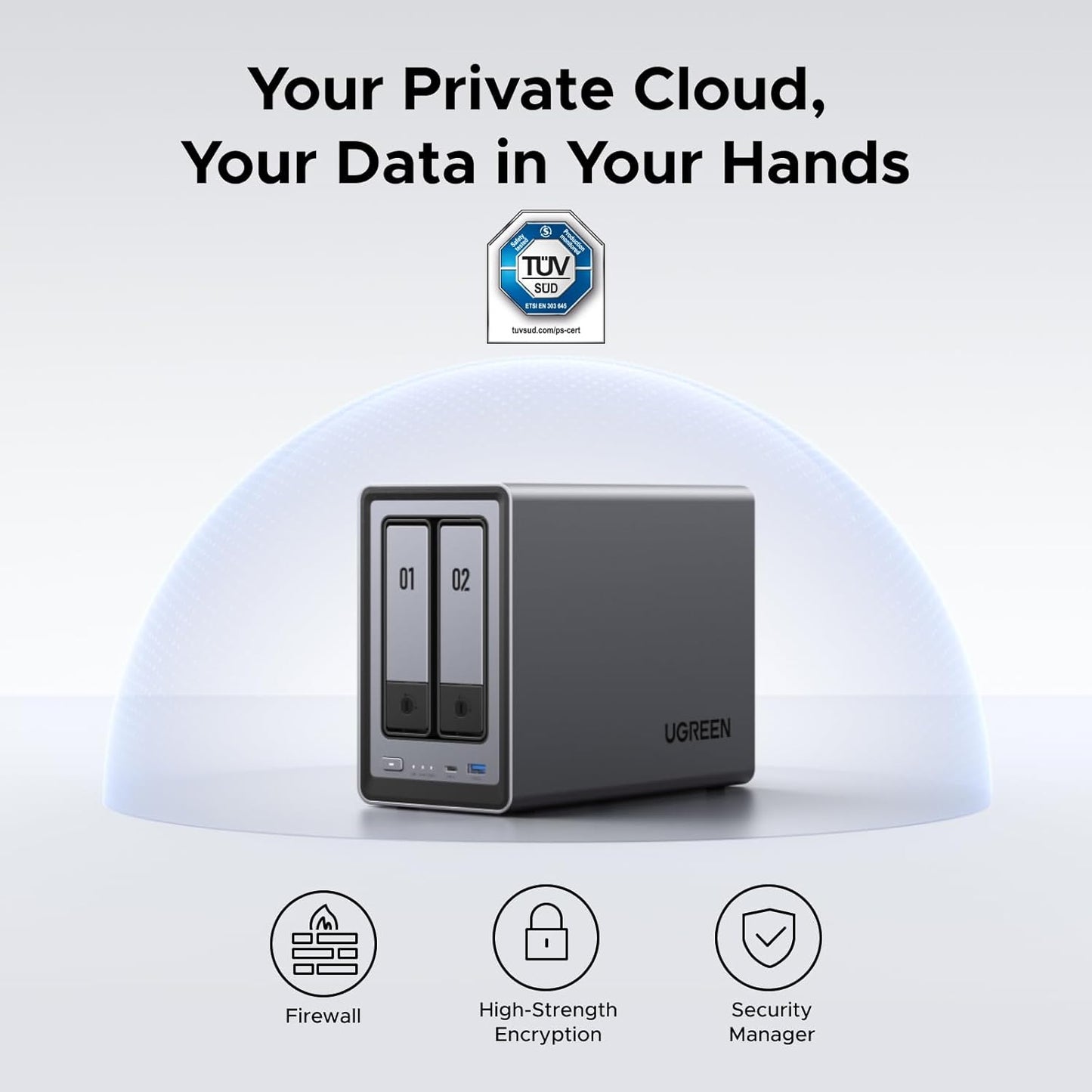 UGREEN NASync DXP2800 2-Bay Desktop NAS, Intel N100 Quad-core CPU, 8GB DDR5 RAM, 2.5GbE, 2X M.2 NVMe Slots, 4K HDMI, Network Attached Storage (Diskless)