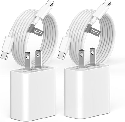 Matsusho iPhone 16 15 Charger Fast Charging 10 FT, 2 Pack 20W USB C Wall Charger Block with 10FT Long Type C to C Charging Cable for iPhone 16/16 Plus/16 Pro/16 Pro Max/15/15 Pro/15 Pro Max/15 Plus