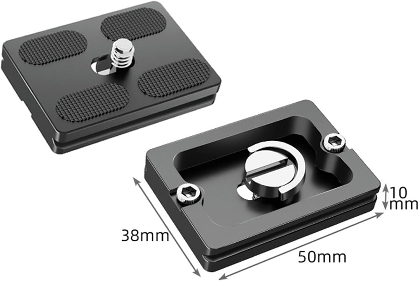 Maxmoral 2PCS 38x50mm Black Universal Metal Quick Release Plate with 1/4 Inch Screws Aluminium Adapter Compatible with Camera Tripod Ball Joint Standard