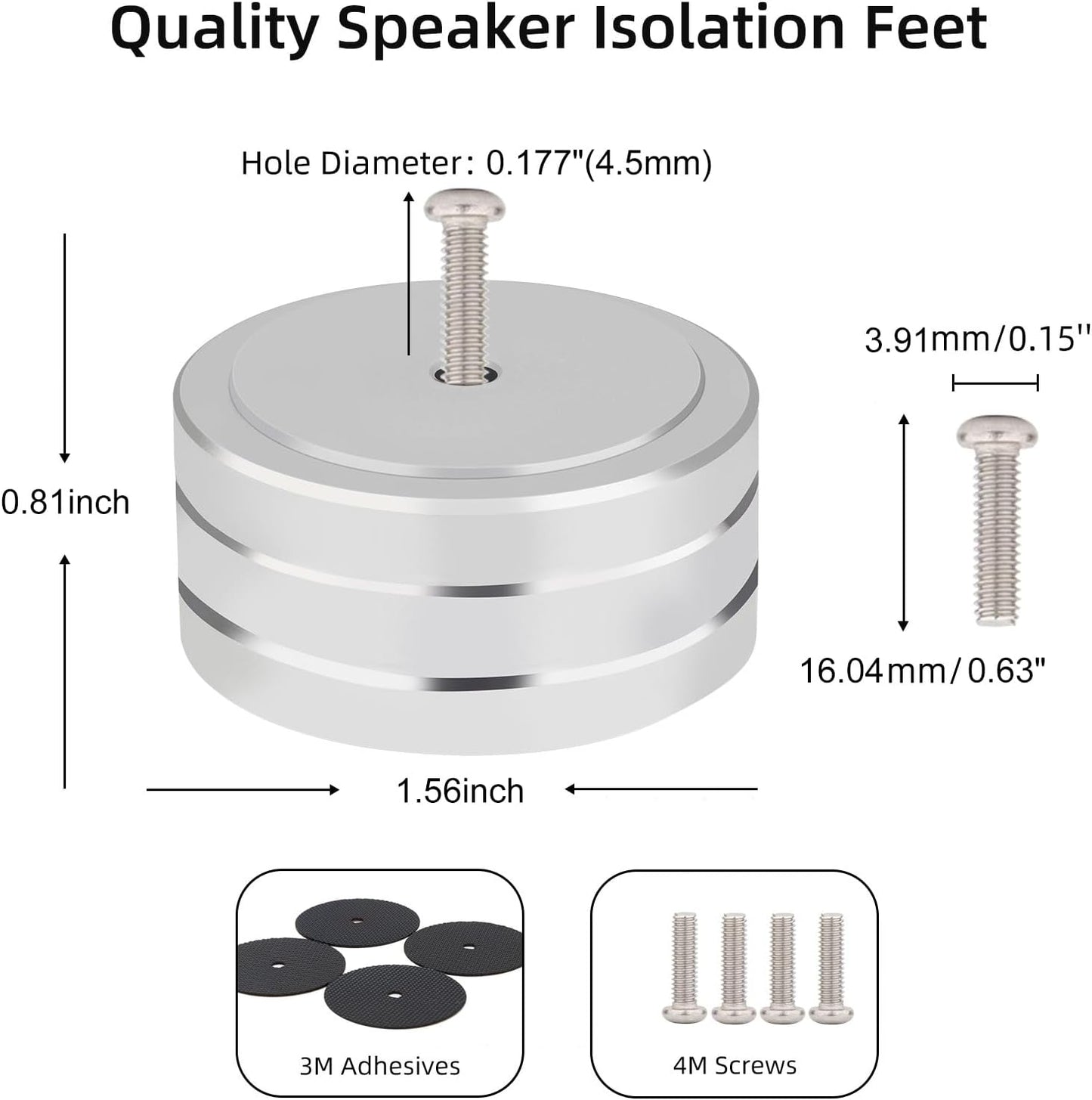Monosaudio Isolation Feet HiFi Feet 4Pcs 40x20mm Aluminum Universal Turntable Feet with Non-Slip Rubber Rings No Need Adhesive for Audio,Speakers,Subwoofers,Home Theater,Turntable,DAC(Silver Color)