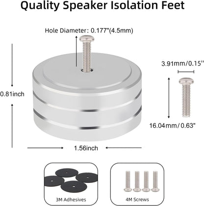 Monosaudio Isolation Feet HiFi Feet 4Pcs 40x20mm Aluminum Universal Turntable Feet with Non-Slip Rubber Rings No Need Adhesive for Audio,Speakers,Subwoofers,Home Theater,Turntable,DAC(Silver Color)