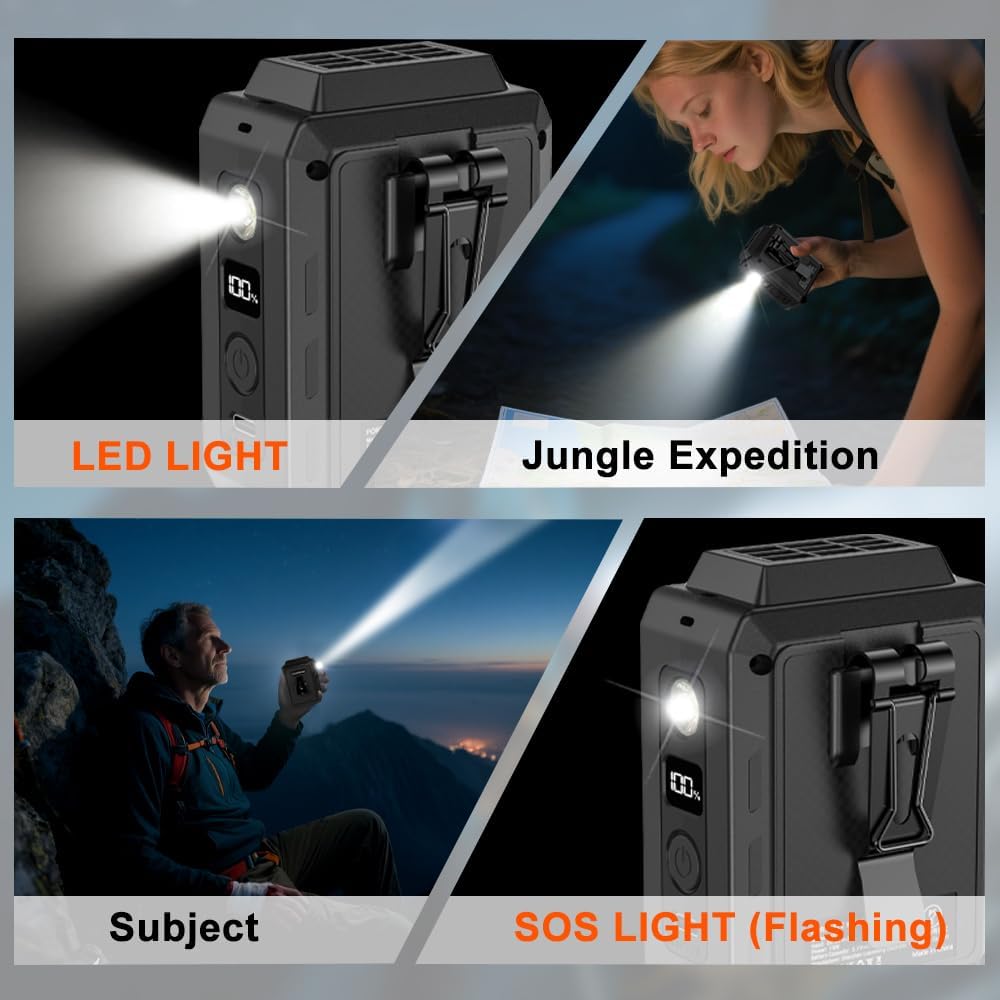 CAZOKASI Personal Waist Clip Fan Rechargeable Wearable Hand Free Wearable Cooler Fan for Traveling Working Outdoor Office (5000mAh / Black)