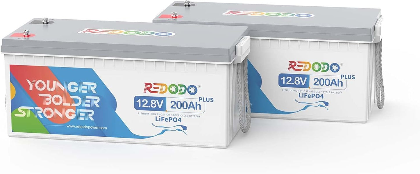 Redodo 12V 200Ah Plus Lithium LiFePO4 Battery (Pack 2), Max 2560W Power Output, 200A BMS Protection, 4000-15000 Deep Cycles,Perfect for Home Solar Storage, RV, Marine, Scooter, etc