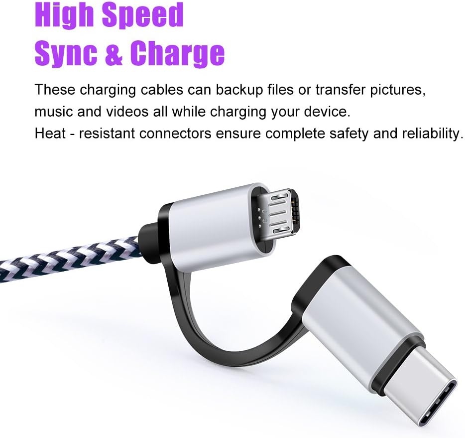 USB C Cable, SIXSIM 3Pack 6Ft 2 in 1 Cable Type C Charger Cable Nylon Braided USB A and Micro USB Cable for iPhone 16/16 Pro/16 Pro Max, Samsung Galaxy S24 S23 Ultra S22 S21 Plus, More Android Devices