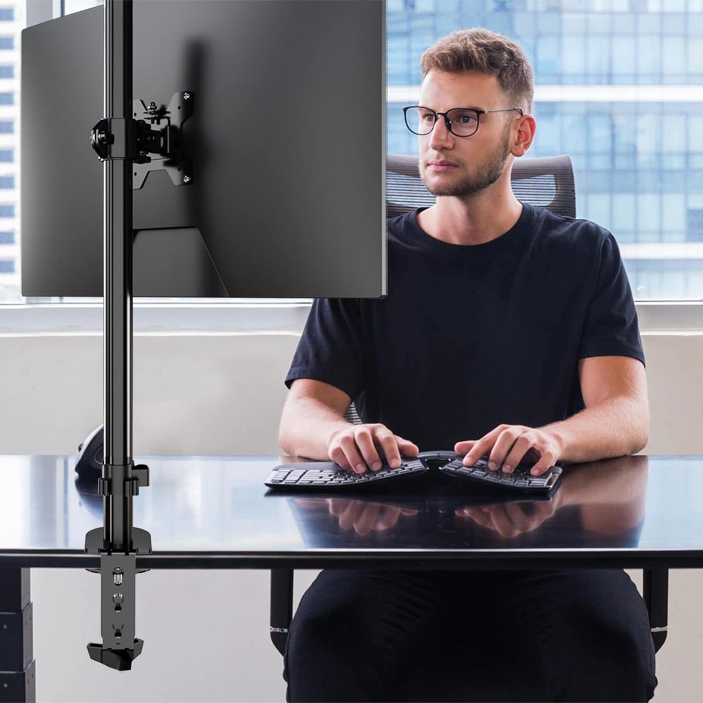 Pholiten Single Tall Monitor Stand, Extra Tall 31 Inch Monitor Mount, Fully Adjustable Tall Monitor arm for 13-32 Inch LCD Screen，Holds up to 22lbs