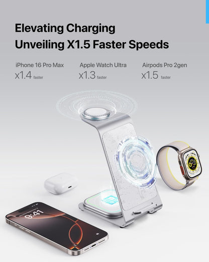 Intoval 3 in 1 Wireless Charging Station for iPhone 16 15 14 13 12 11 X Pro Max, Wireless Charger for Apple Watch 10 Ultra 3 SE 9 8 7 6 5 4 3 2, for AirPods 4 Pro Pro 2 3 (Y93, Silver)