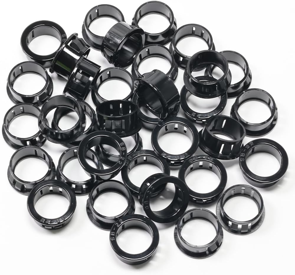 7/8"(22mm) Black Snap-in Knockout Insulating Bushing Grommets, Plastic Cable Hole Grommet for Wiring, Round Nylon Snap in Locking Electrical Wire Cord Hose, Tubing Bushings Grommets, 35pcs