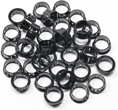 7/8"(22mm) Black Snap-in Knockout Insulating Bushing Grommets, Plastic Cable Hole Grommet for Wiring, Round Nylon Snap in Locking Electrical Wire Cord Hose, Tubing Bushings Grommets, 35pcs