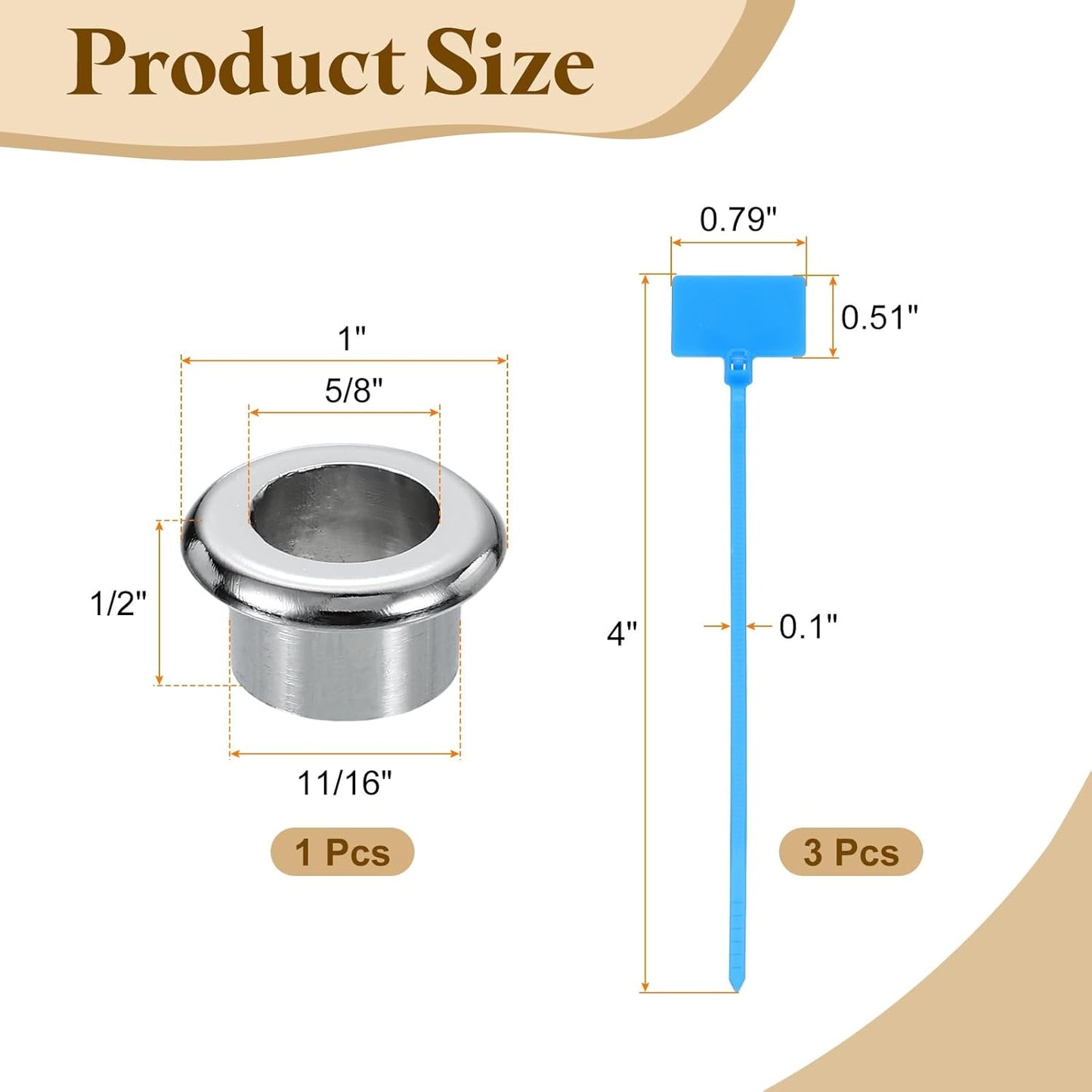 uxcell Desk Grommet, 11/16" (18mm) Zinc Alloy Cable Hole Cover Wire Cord Organizer with Marked Cable Ties for Home Office Desktop Wire, Silver Tone