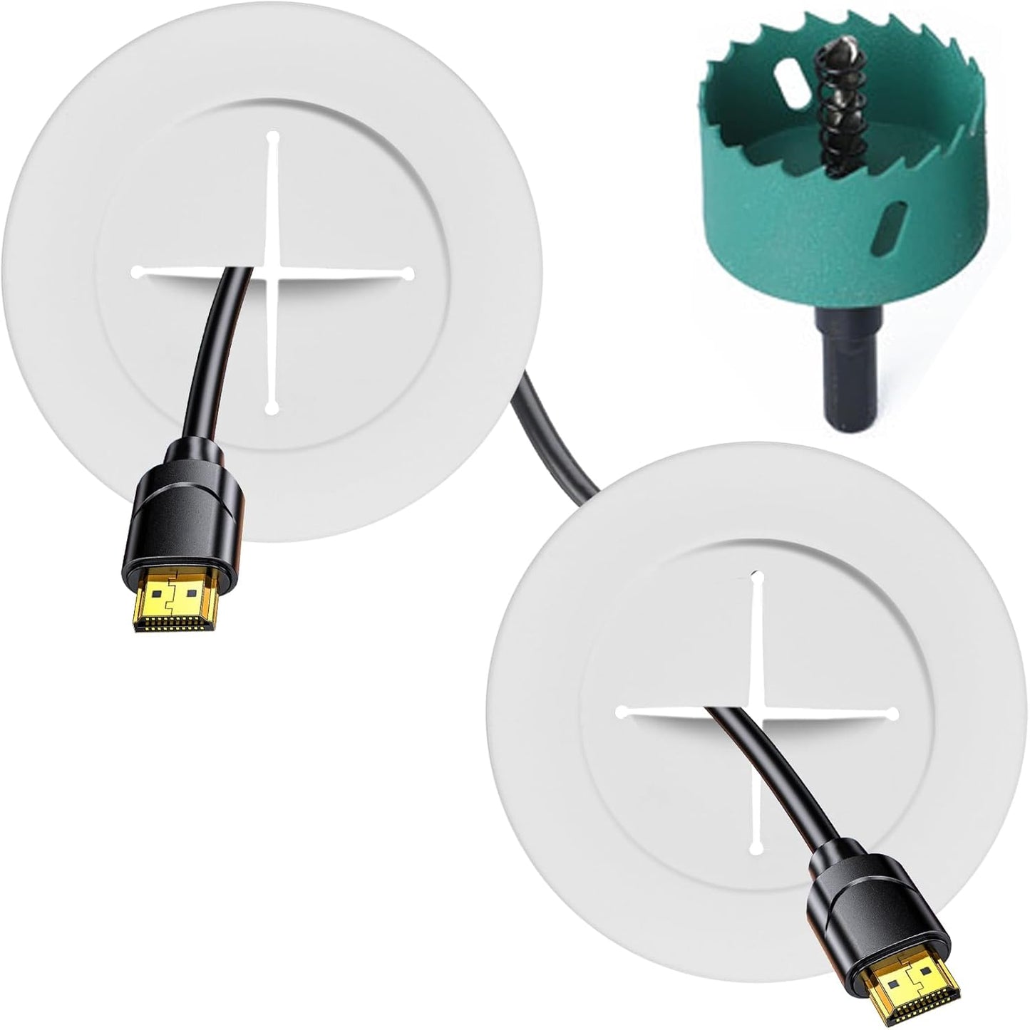 TV Wire Hider Kit for Wall Mount TV, White in Wall Cable Management Kit, Includes 2 Pass Throughs and Hole Saw Drill Attachment for Easy Install