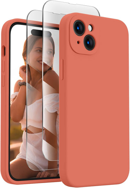 FireNova Designed for iPhone 15 Case, Silicone Upgraded [Camera Protection] Phone Case with [2 Screen Protectors], Soft Anti-Scratch Microfiber Lining Inside, 6.1 inch, Pink Pomelo