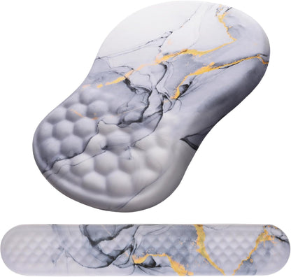 Mouse Pad Wrist Support, Laokiiy 2 in1 Keyboard Wrist Rest+ Ergonomic Mouse Pad, Non-Slip Wrist Rest for Computer Keyboard, Made Easy Typing & Relieve Wrist Pain(White Gold Gray Marble)