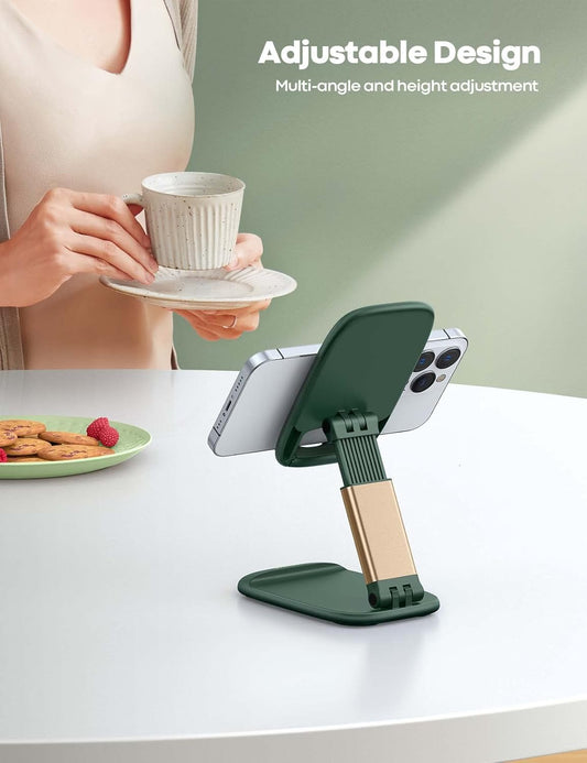 Lamicall Adjustable Phone Stand for Desk - Foldable Phone Holder Cradle Dock for iPhone 16 15 14 Pro Max Plus, 13 12 Pro Max Mini, 11 Pro, Xs, XR, X, 8, 6s, Samsung S23, 4"-8" Mobile Phones - Green
