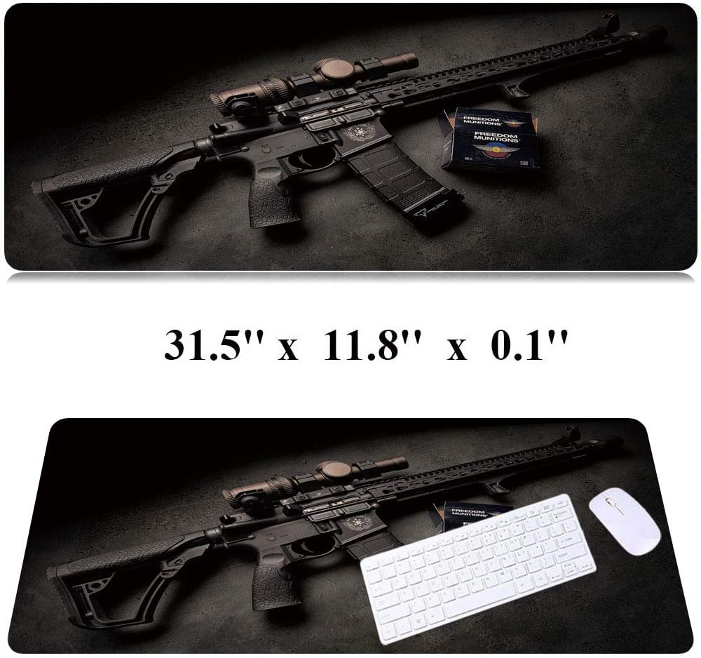 RTGGSEL 31.5x11.8 Inch Non-Slip Long Extended Large Gaming Mouse Pad with Stitched Edges XL Laptops Keyboard Mouse Mat (Black Gun)