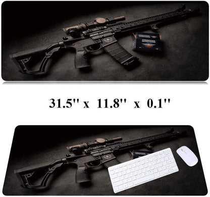 RTGGSEL 31.5x11.8 Inch Non-Slip Long Extended Large Gaming Mouse Pad with Stitched Edges XL Laptops Keyboard Mouse Mat (Black Gun)