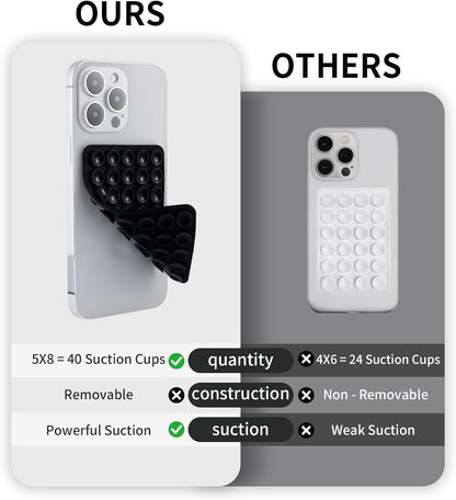 2 Pack Silicone Double-Sided Suction Grip – 40 Cups per Side, Strong Hold for iPhone, Galaxy, Pixel, Android – Hands-Free for Selfies & Videos (Black)