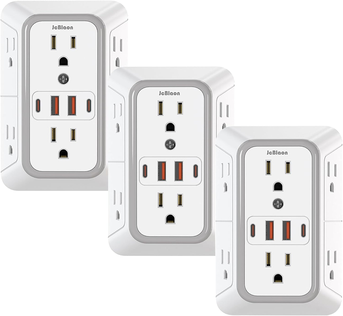 3 Pack Surge Protector Outlet Extender, 6 Outlet Splitter with 4 USB Ports (2 USB C), Multi Plug Wall Outlet 1050J Power Strip, USB Wall Charger for Home Office Kitchen Travel