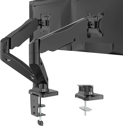 WALI Dual Monitor Mount, Monitor Arms for 2 Monitors Fully Adjustable Gas Spring Desk Mount Swivel Mounting Holes Bracket with C Clamp, Grommet Base for Display Up to 32 Inch 19.8lbs (GSMP002), Black