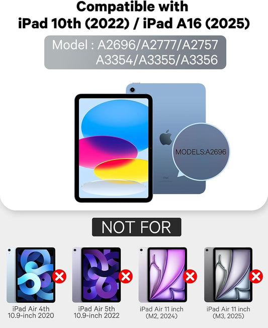 CHESONA Keyboard Case for iPad (A16) 11th/10th Generation (2025/2022), Detachable Wireless Keyboard, Stand Folio Keyboard Cover with Pencil Holder, Thin & Light (White)