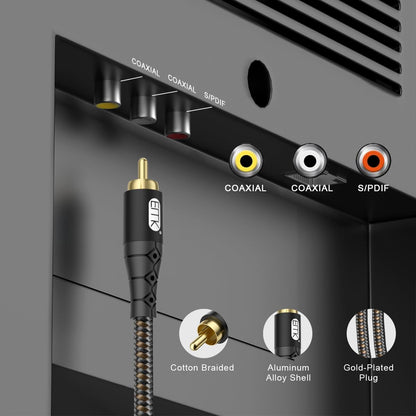 EMK RCA to RCA Subwoofer Cable – 24K Gold-Plated Connector Nylon Braided Double Shielded Audio Cable Digital&Analog Signal Support for Amplifiers Subwoofer Home Theater Hi-Fi Systems Black/30ft/10m