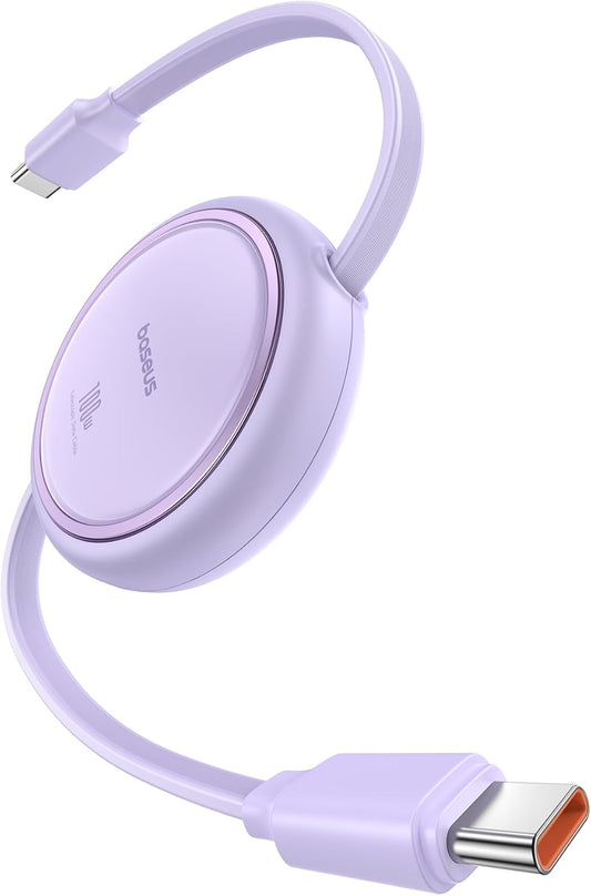 Baseus USB C to USB C Cable, 100W Retractable USB C 5A Fast Charging Cable, 4-Stage Length Preset USB Type C Charger Cord for iPhone 16 15 Pro Plus Pro Max, MacBook, iPad, Samsung S24/S23+ (3.3ft)