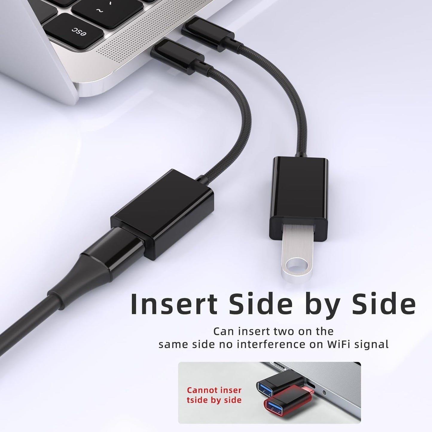 USB C to USB 3.0 Adapter [2 Pack], USB C Male to USB Female OTG Cable Thunderbolt3 to USB Adapter Compatible with MacBook Pro/Air, iPhone 16 Pro Max/16 Plus/16/15, Galaxy S24/S23/S22/S21