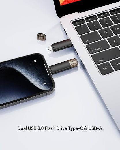 64GB USB C Flash Drive Dual USB 3.0 Flash Drive Type C + USB A Portable Type-C Flash Drive 2-in-1 USB-C Thumb Drive for Smartphone Tablet Computer Mac iPhone 16 (2packs)
