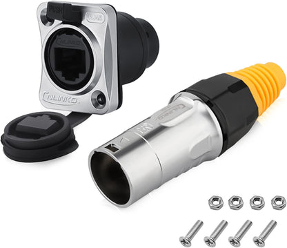 RJ45 Connector, Waterproof Metal Ethernet Cable Connector, Aviation Dual Port Circular Connector, Signal Panel Cat3e/5e 8P8C Connector for Home Network, Industrial Network, Stage Signal Connection