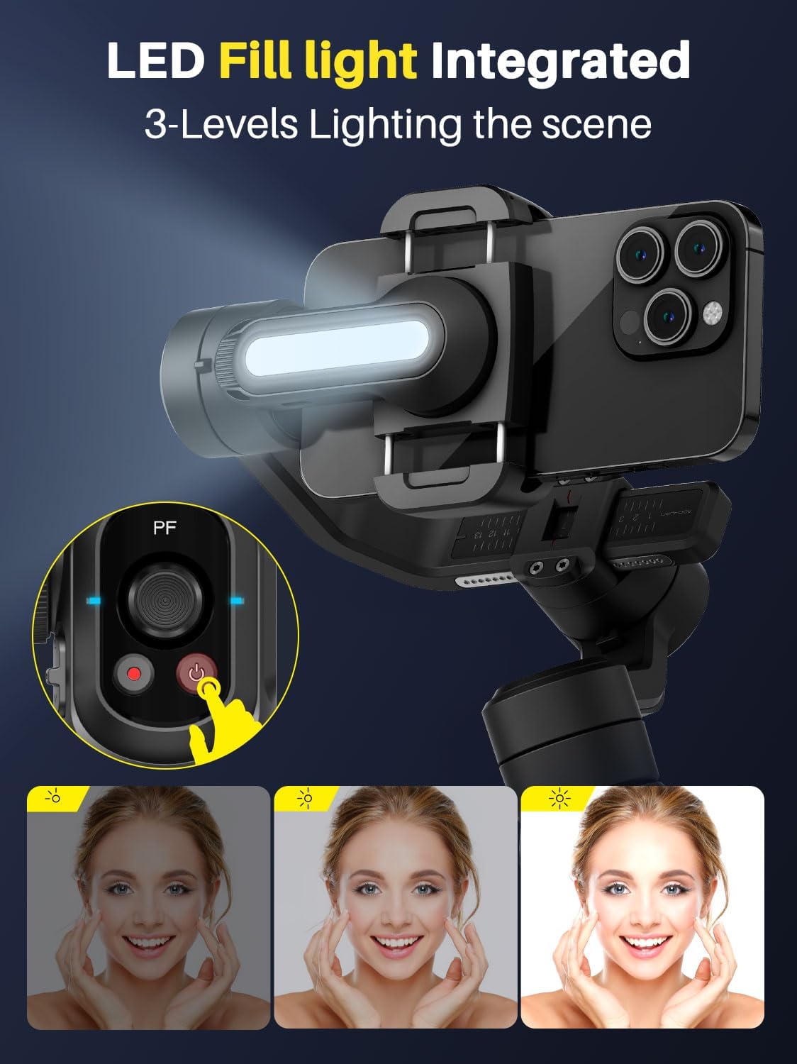 S2 Mic Smartphone Gimbal Stabilizer w/Wireless Lavalier Microphone, Built-in 18cm Extension Rod & Fill Light, Professional 3-Axis Gimbal for iPhone & Android for Video Recording