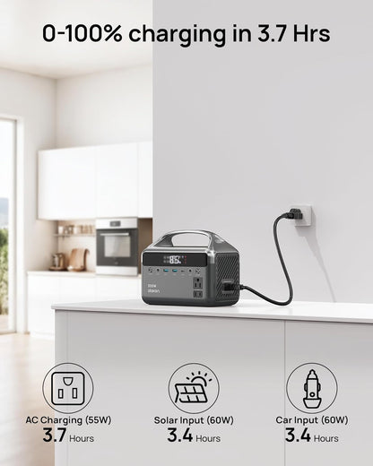 Portable Power Station 300W (600W Peak), 192Wh (60,000mAh) LiFePO4 Battery Backup with AC Outlets, 5.5LB Power Bank for Outdoor Camping, Traveling, Home & Emergency